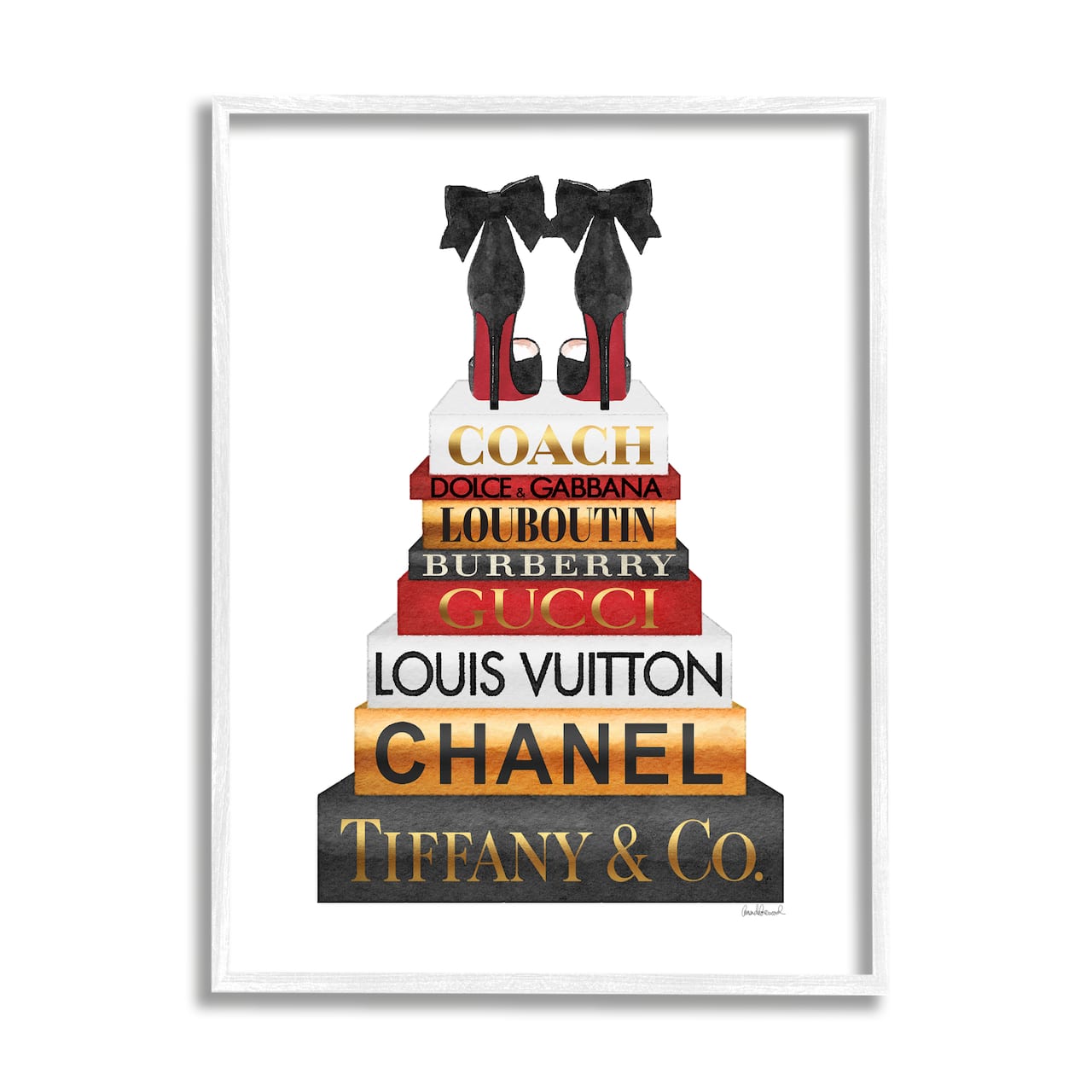 Stupell Industries Designer Bow Heels on Deluxe Glam Bookstack Framed Wall Art